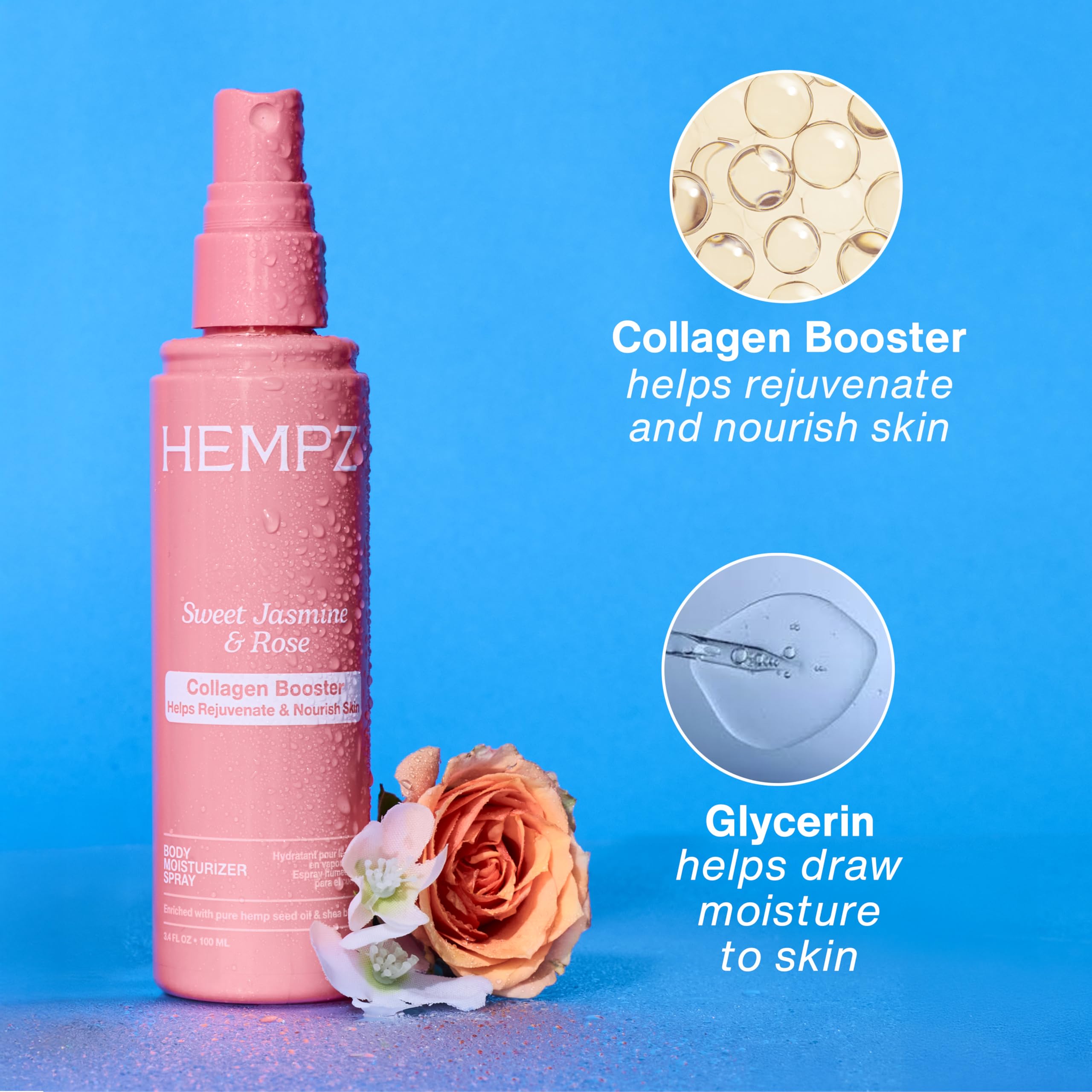 Fine mist texture from Hempz spray showing lightweight non-greasy finish
