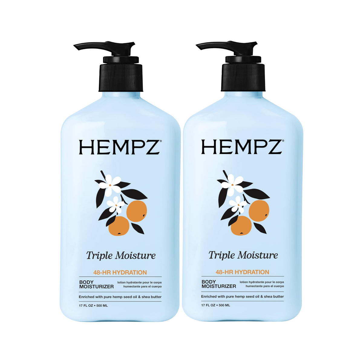 Hempz front packaging showing two 17 fl oz jars and value savings