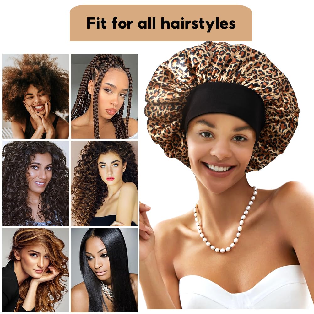 Heniho bonnet worn by model with curly hair showing overnight protection and shape retention