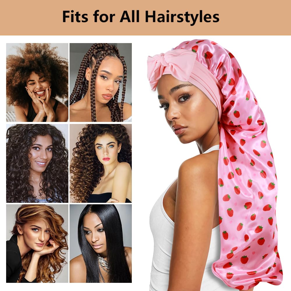 Heniho model wearing bonnet over long braids demonstrating protective fit