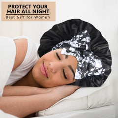 Heniho bonnet on pillow in bedroom setting showing hair protection and moisture retention benefit