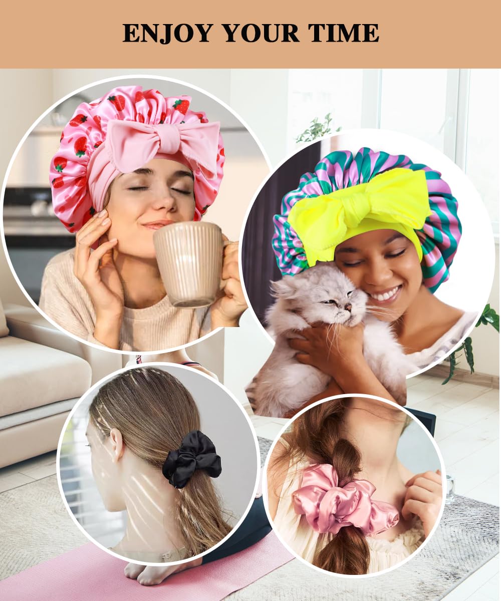 Heniho three satin scrunchies displayed for gentle hair hold benefit