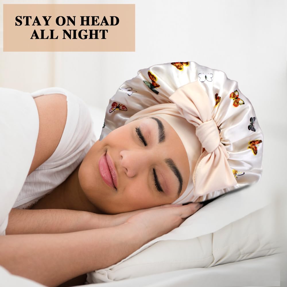 Heniho bonnet beside ruler scale illustrating 38 cm diameter fits long and braided hair