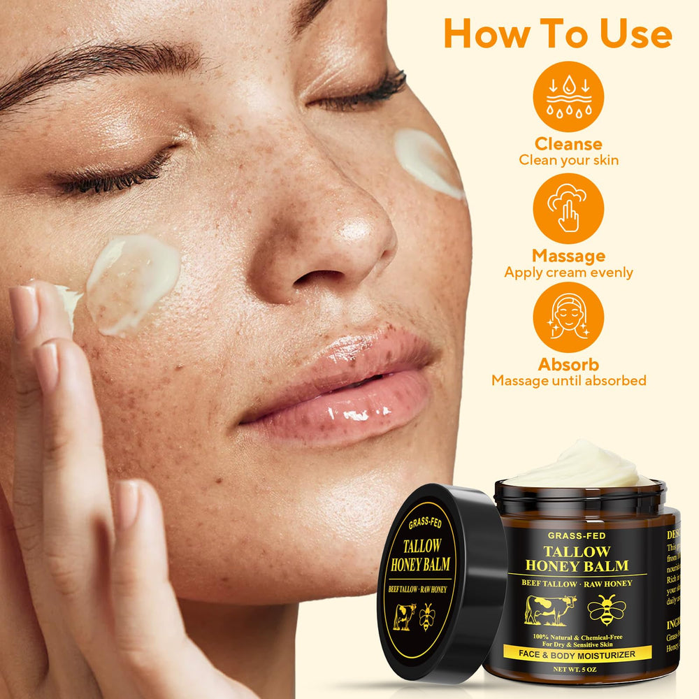 Model gently dabbing Henjaca on face to soothe dry areas and balance skin