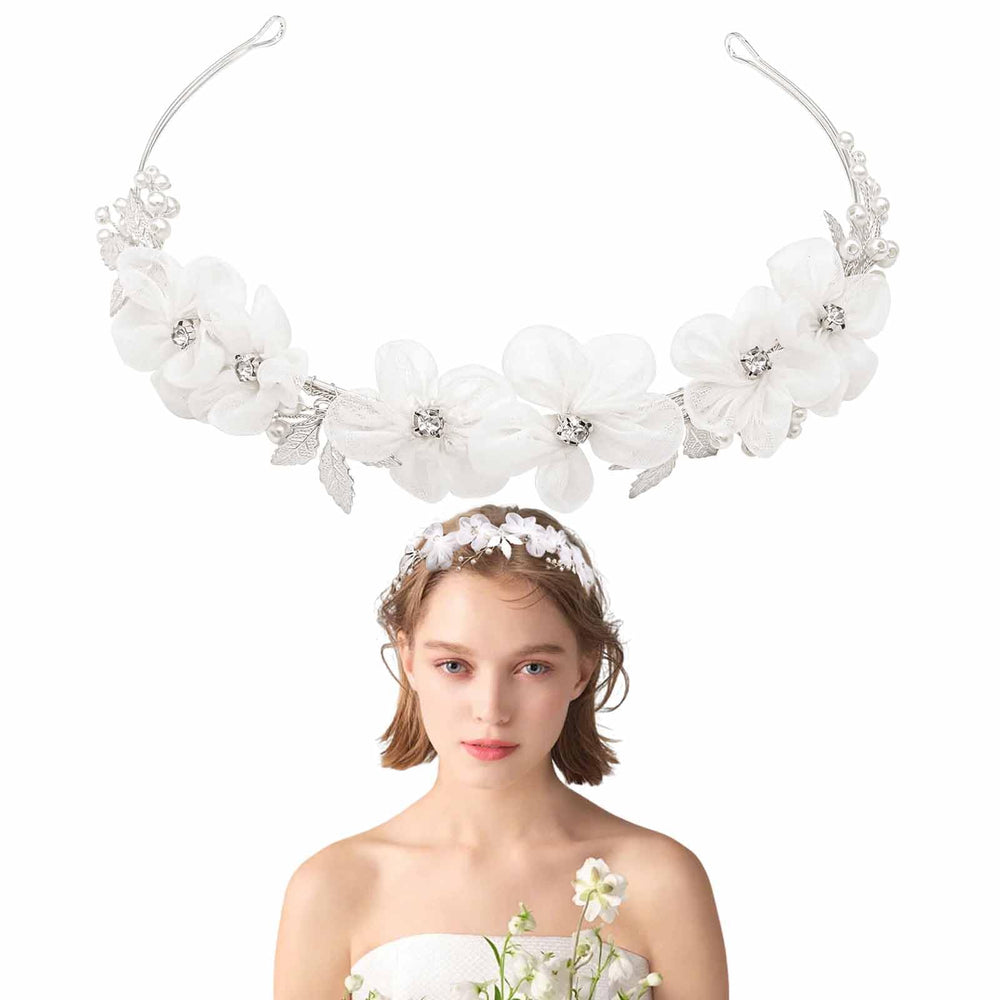 Heogacinlia front view headband showing elegant bridal styling benefit
