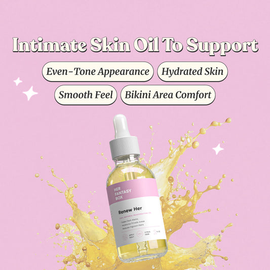 Her Fantasy Box label closeup highlighting natural formulation and benefits