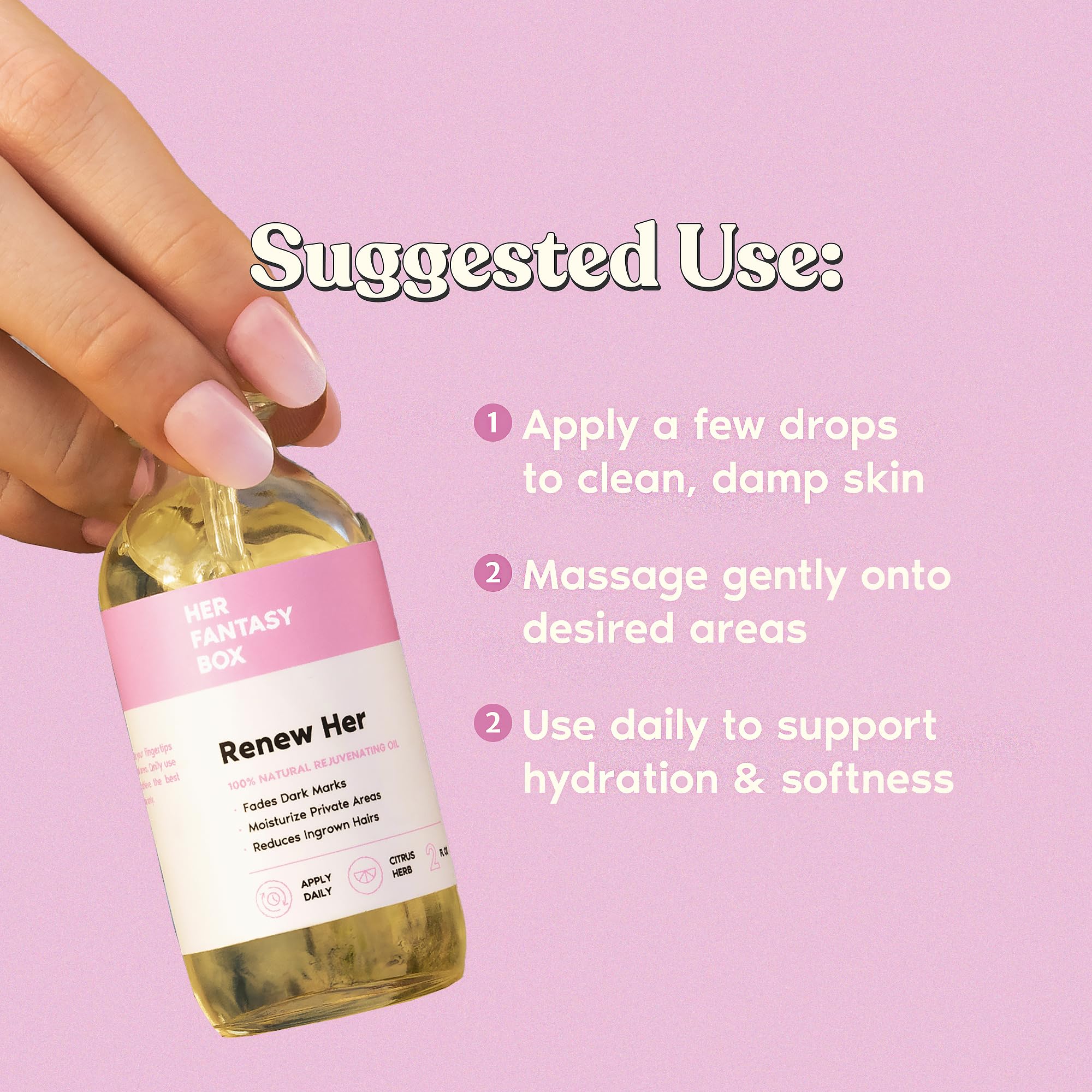 Her Fantasy Box oil droplet texture illustrating lightweight, fast-absorbing hydration