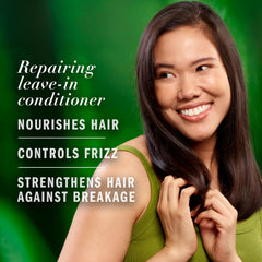 Herbal Essences applied to damp hair mid-lengths, detangles and smooths