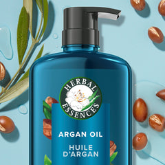 Herbal Essences on bathroom shelf styled lifestyle shot, implies everyday routine benefit