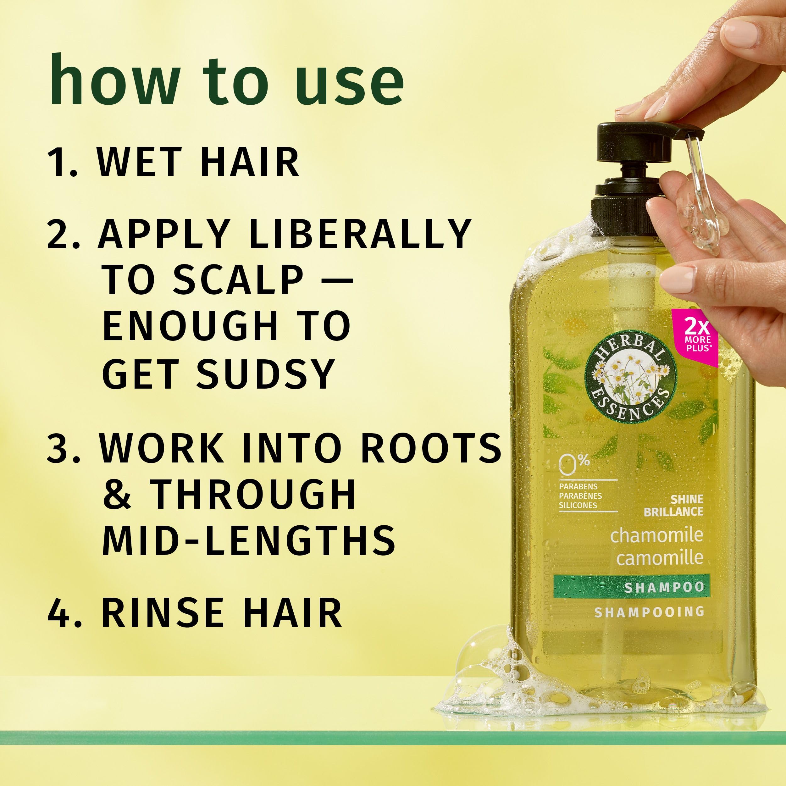 Bathroom shelf with Herbal Essences bottle providing a bright, fresh styling scene