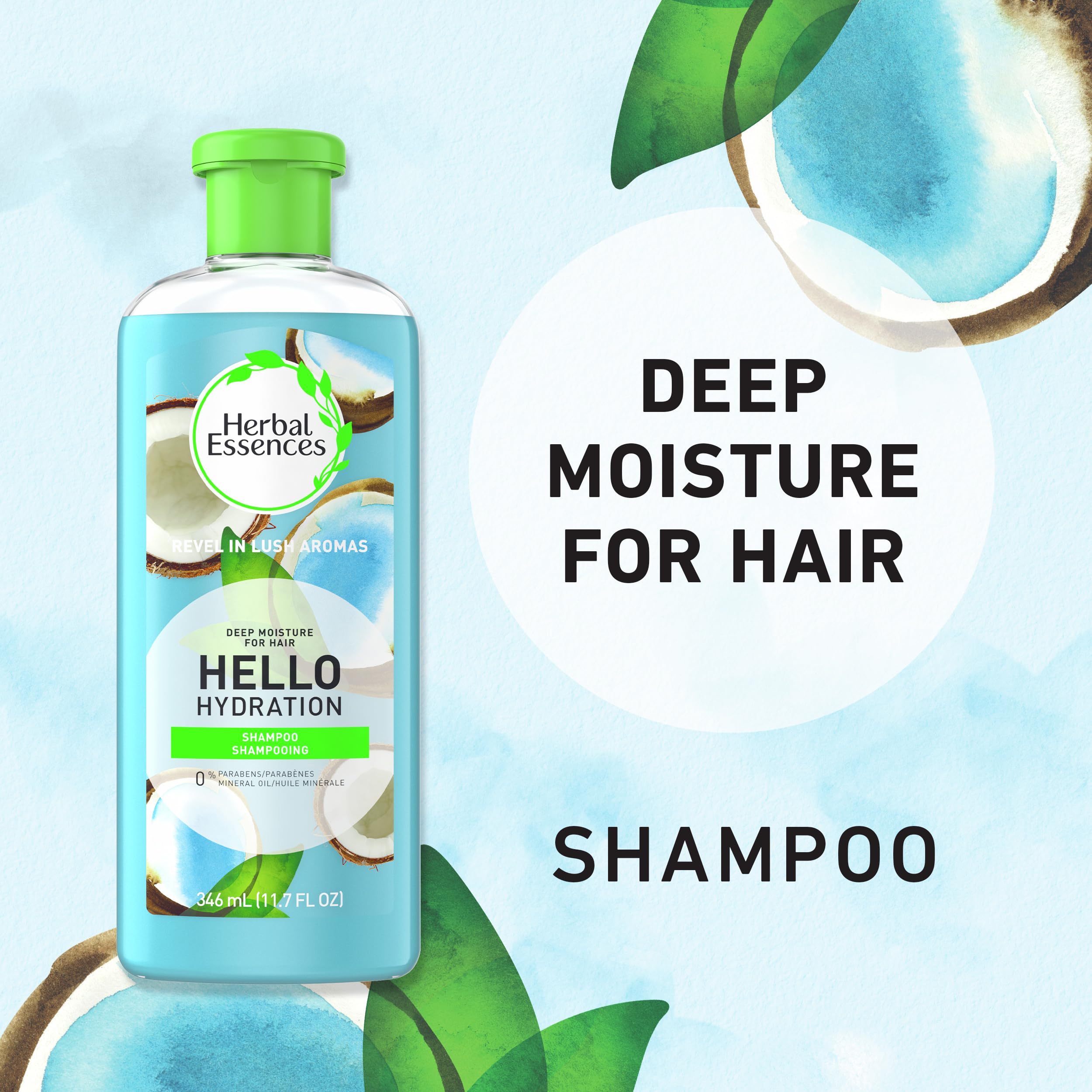 Herbal Essences back label with ingredient list and dermatologist-tested benefit visible