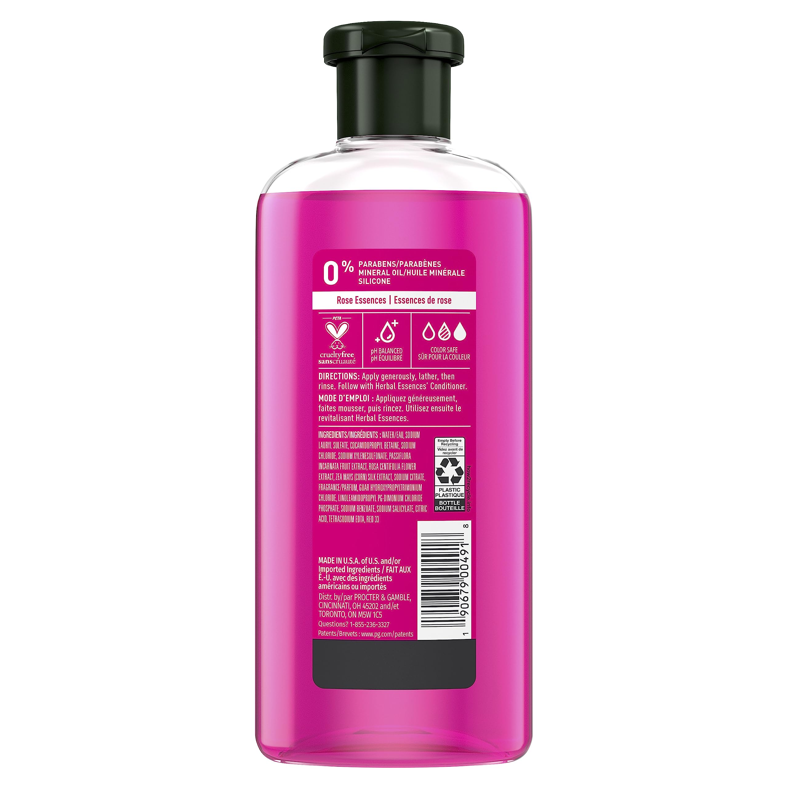 Herbal Essences back label highlighting ingredients and usage benefit