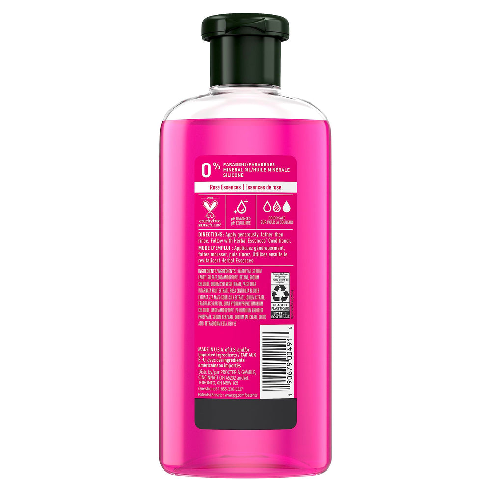 Herbal Essences back label highlighting ingredients and usage benefit