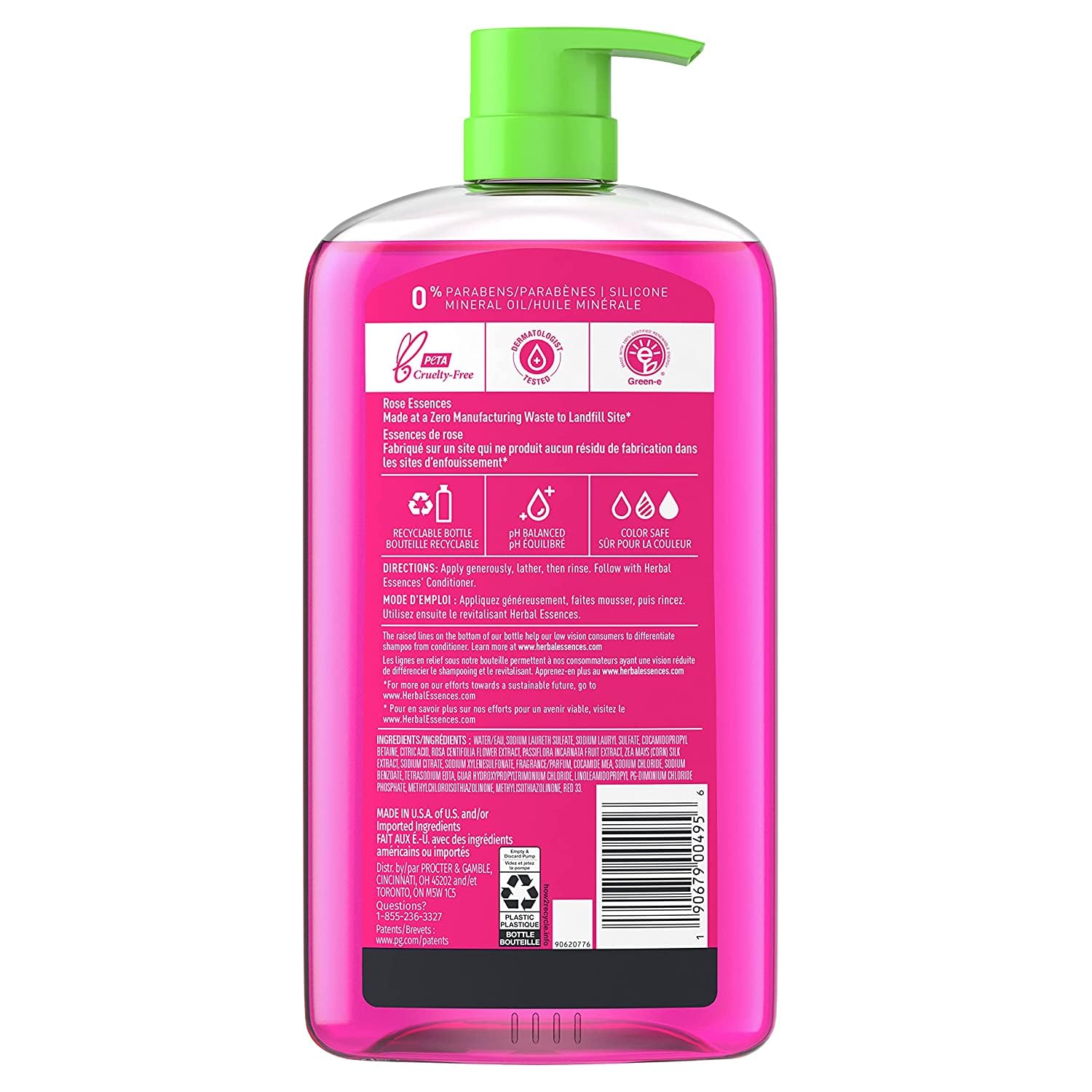 Herbal Essences back label close-up showing ingredients and instructions