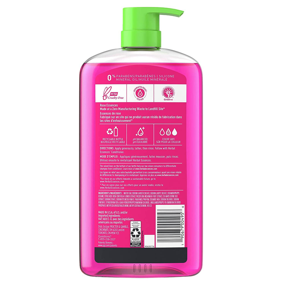 Herbal Essences back label close-up showing ingredients and instructions