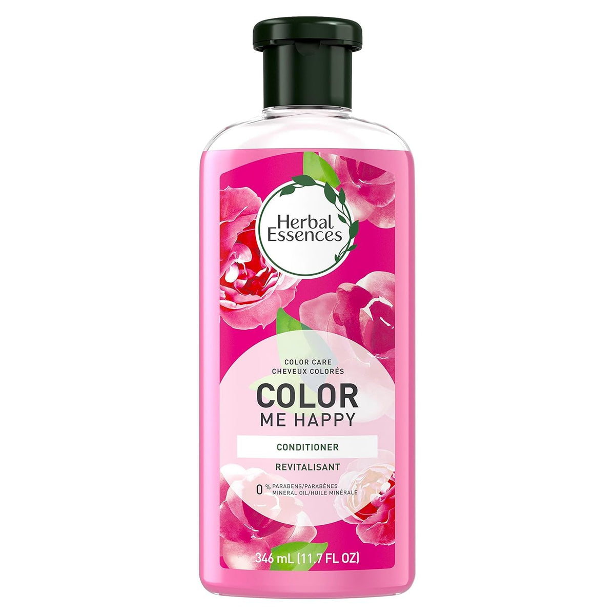 Herbal Essences front bottle showing label and recyclable bottle benefits