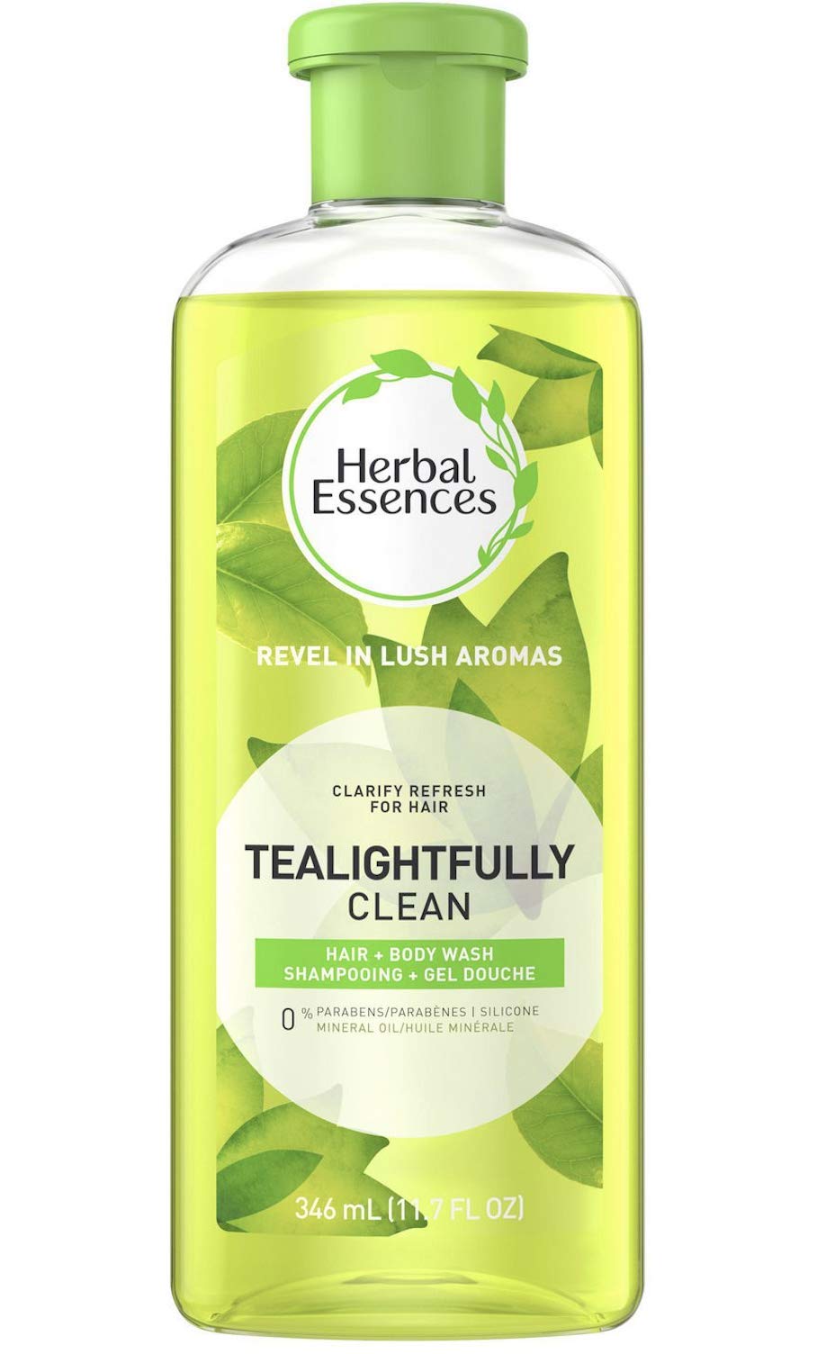 Herbal Essences front bottle shot showing label and size, highlights gentle clarifying benefit