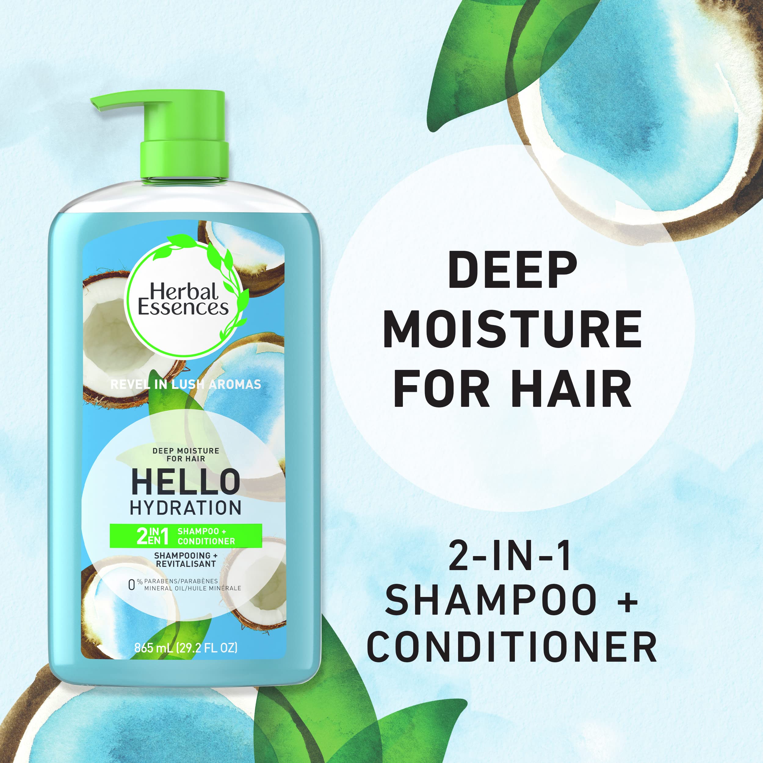 Herbal Essences back label with ingredients and clear usage directions