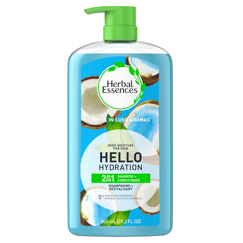 Herbal Essences front bottle showing product and coconut scent benefit