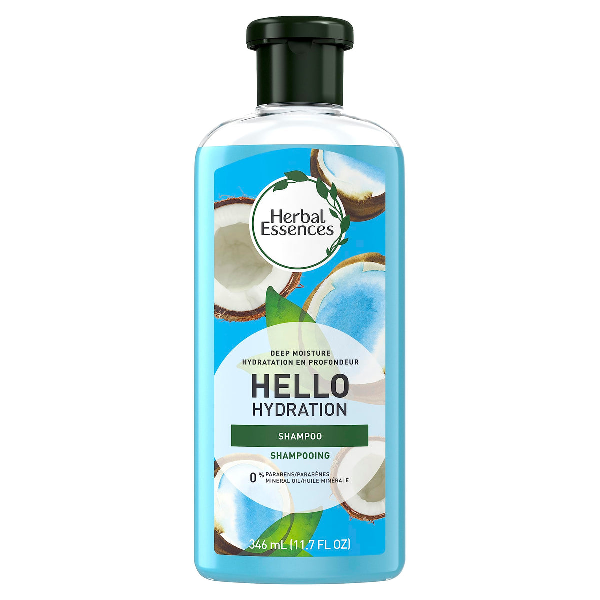 Herbal Essences front bottle view showing label and recyclable claim and inviting design