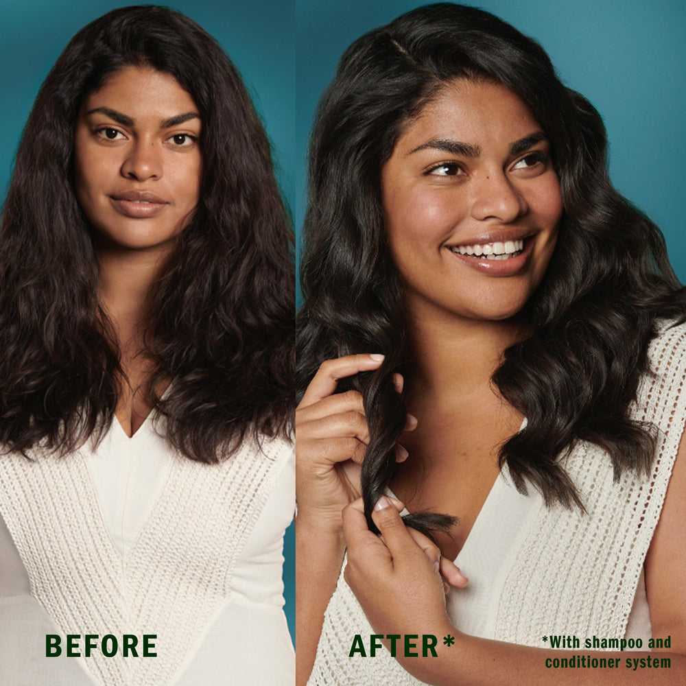 Herbal Essences in use applied to wet hair, demonstrates detangling and softening benefit