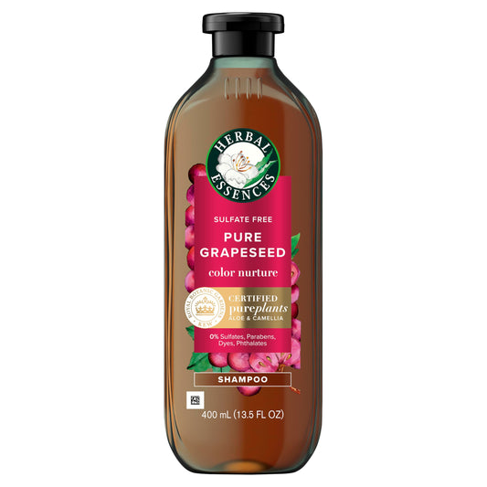 Herbal Essences bottle front packaging shows clean botanicals and benefits
