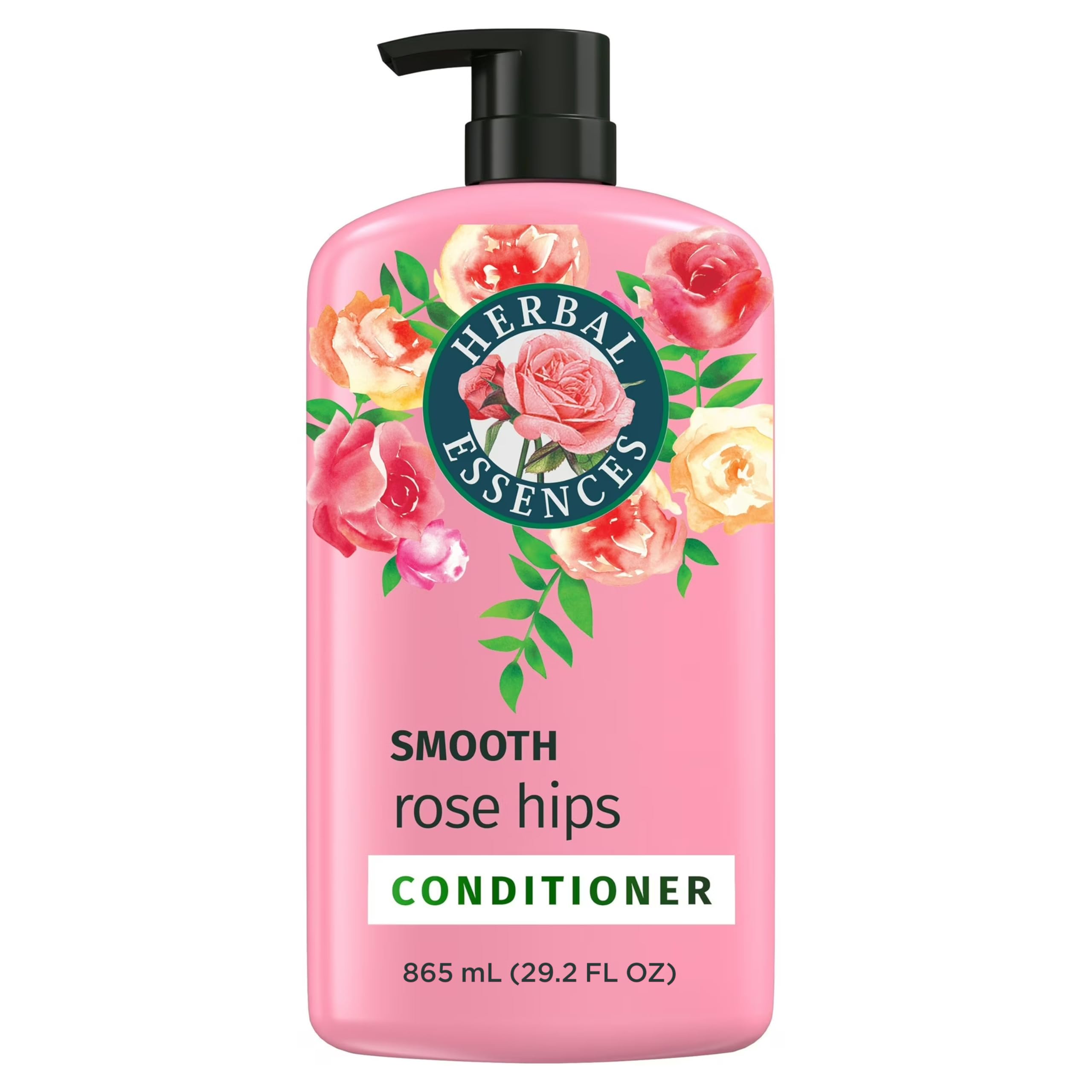 Herbal Essences front bottle showing rose hips conditioner, clear benefit smooth shine