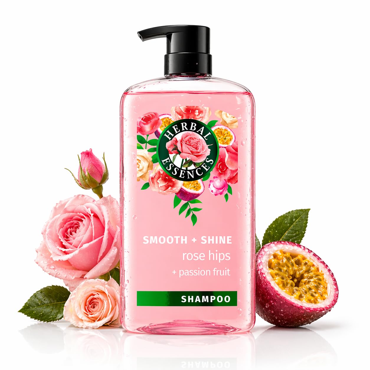Herbal Essences front bottle view showing floral label and size, promotes long-lasting supply