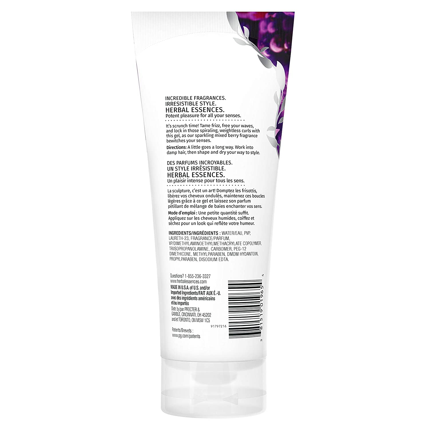 Herbal Essences top label close-up highlighting scent and size