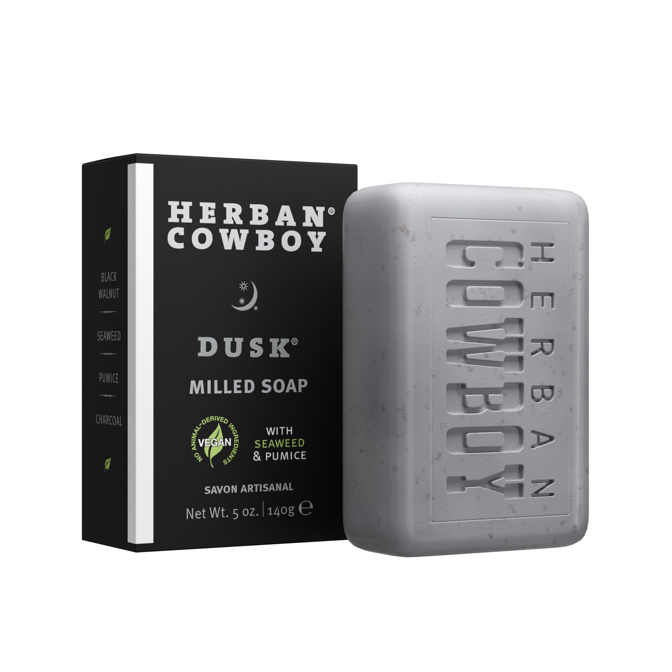 Herban Cowboy dusk front packaging showing the 5 oz bar and branding benefits