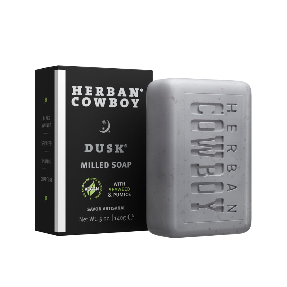 Herban Cowboy dusk front packaging showing the 5 oz bar and branding benefits