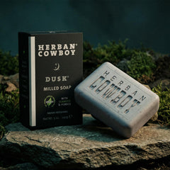 Herban Cowboy dusk inside a travel soap case demonstrating portability and protection