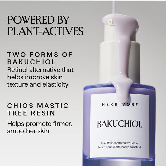 HERBIVORE dropper dispensing serum texture, shows lightweight absorbent finish
