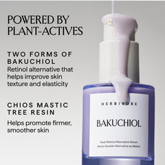 HERBIVORE dropper dispensing serum texture, shows lightweight absorbent finish