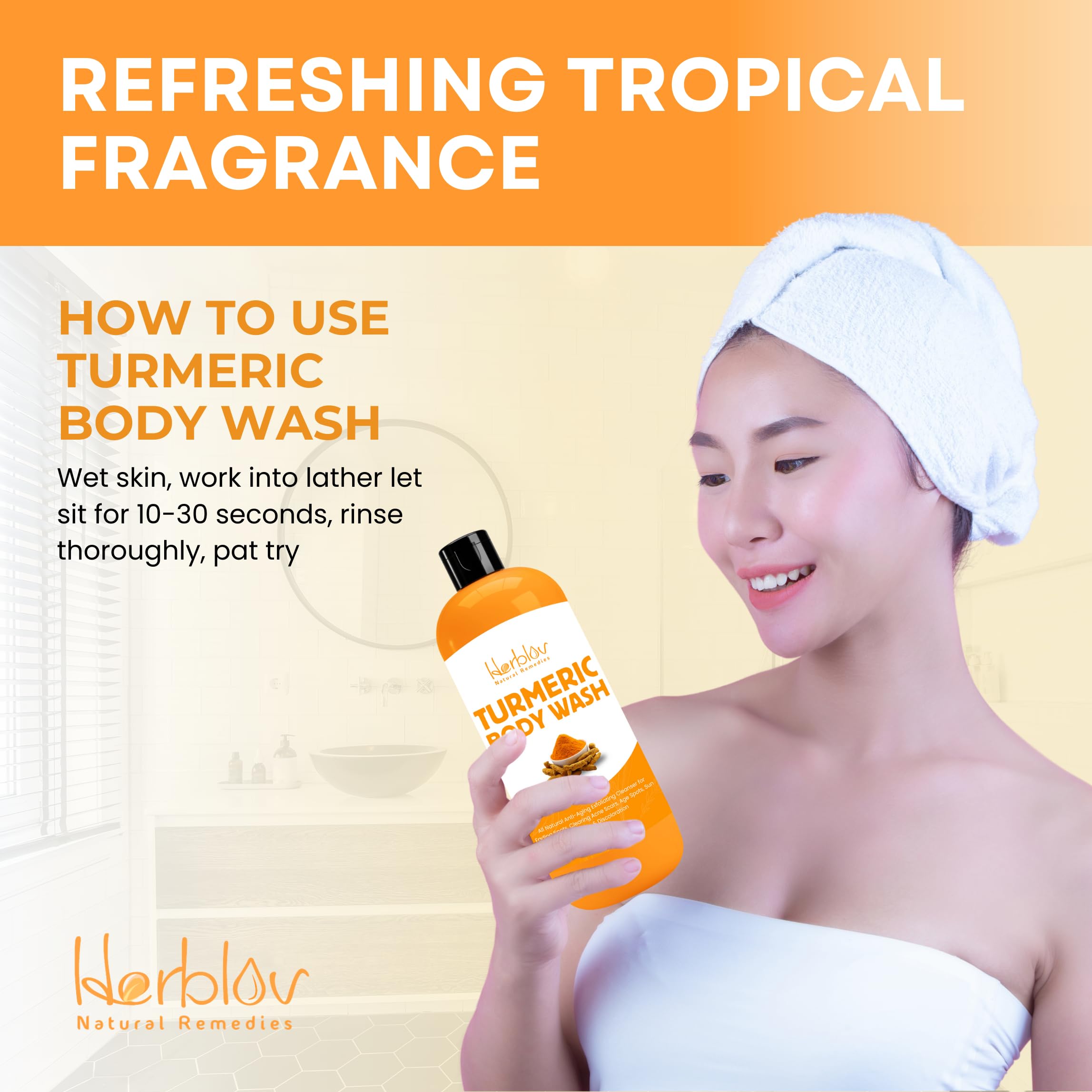 Herblov bottle on bathroom shelf evoking a nourishing skincare routine