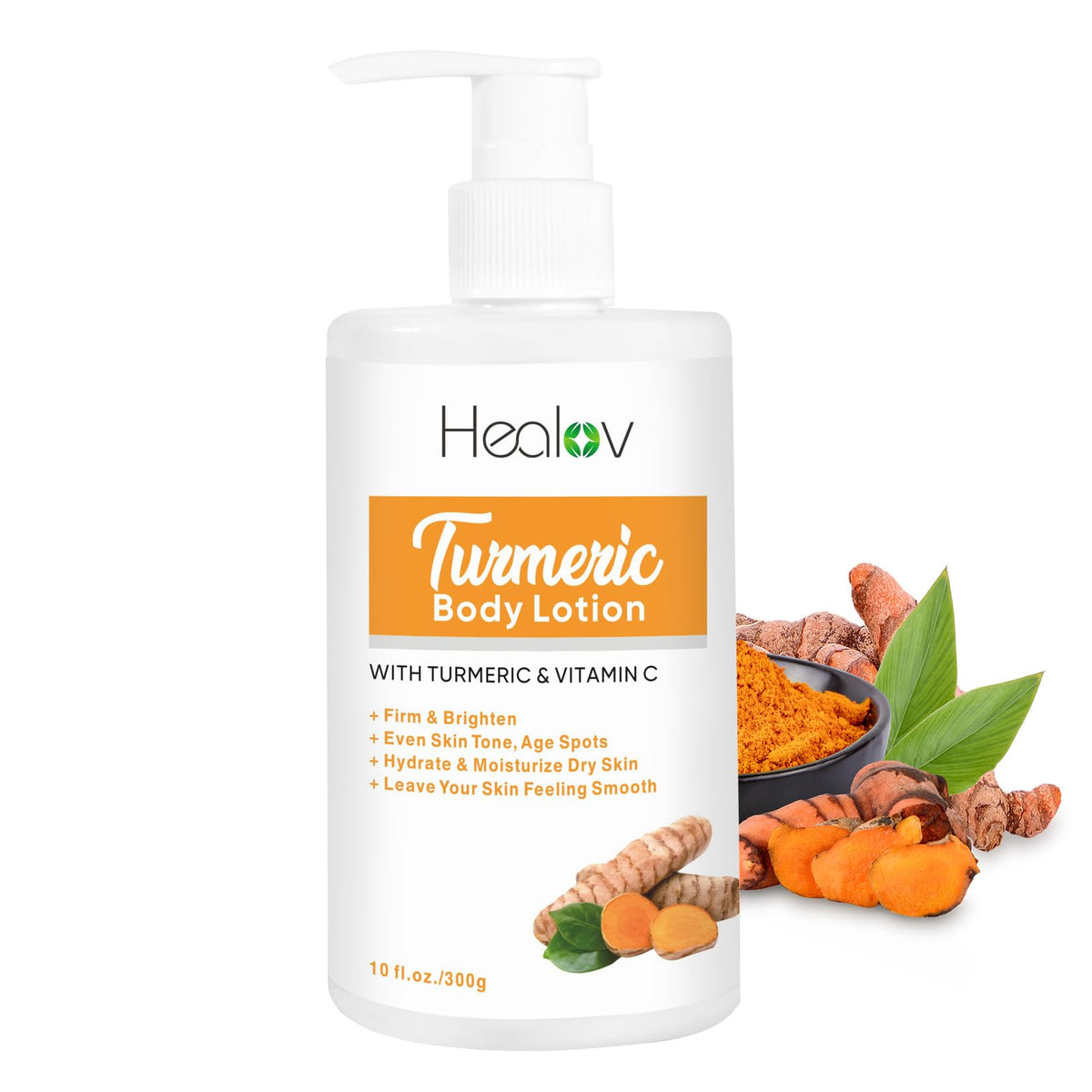 Herblov front bottle showcasing turmeric lotion and brightening benefits