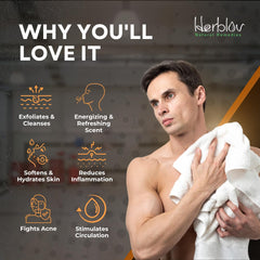 Herblov soap lathered in mechanic's hand, shows effective grease removal benefit