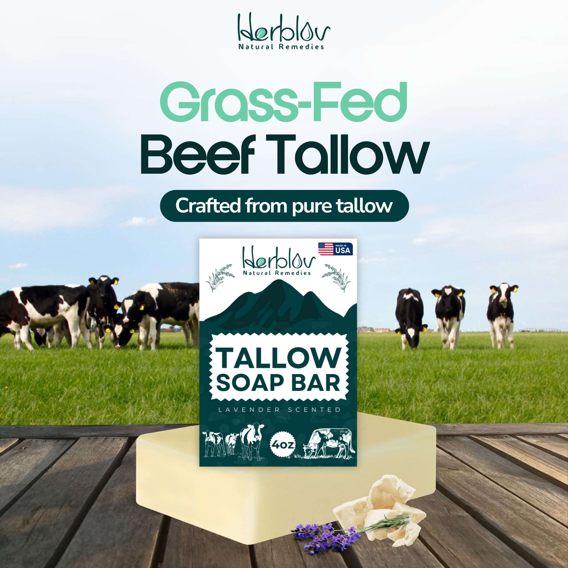 Herblov soap texture close-up highlighting creamy grain and moisturizing fatty acids