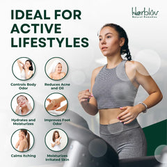 Herblov tea tree soap used in shower on shoulder illustrating full-body refresh