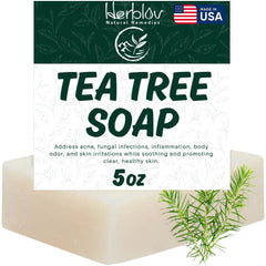 Herblov tea tree soap front packaging showing clean branding and bar benefits