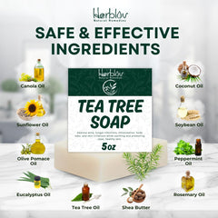 Herblov tea tree soap ingredients label listing tea tree and coconut oil benefits