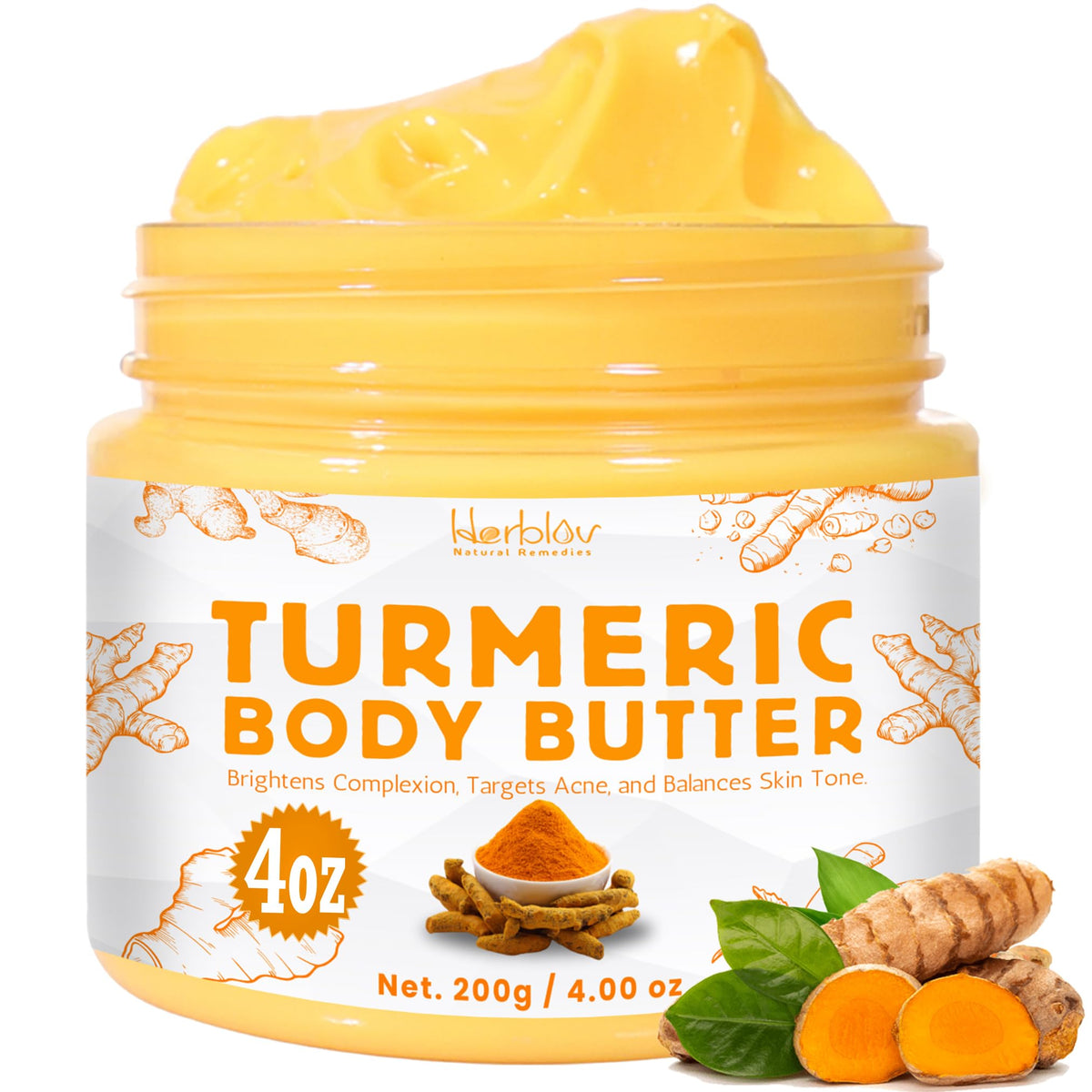 Herblov jar front view showing label and natural brightening benefit