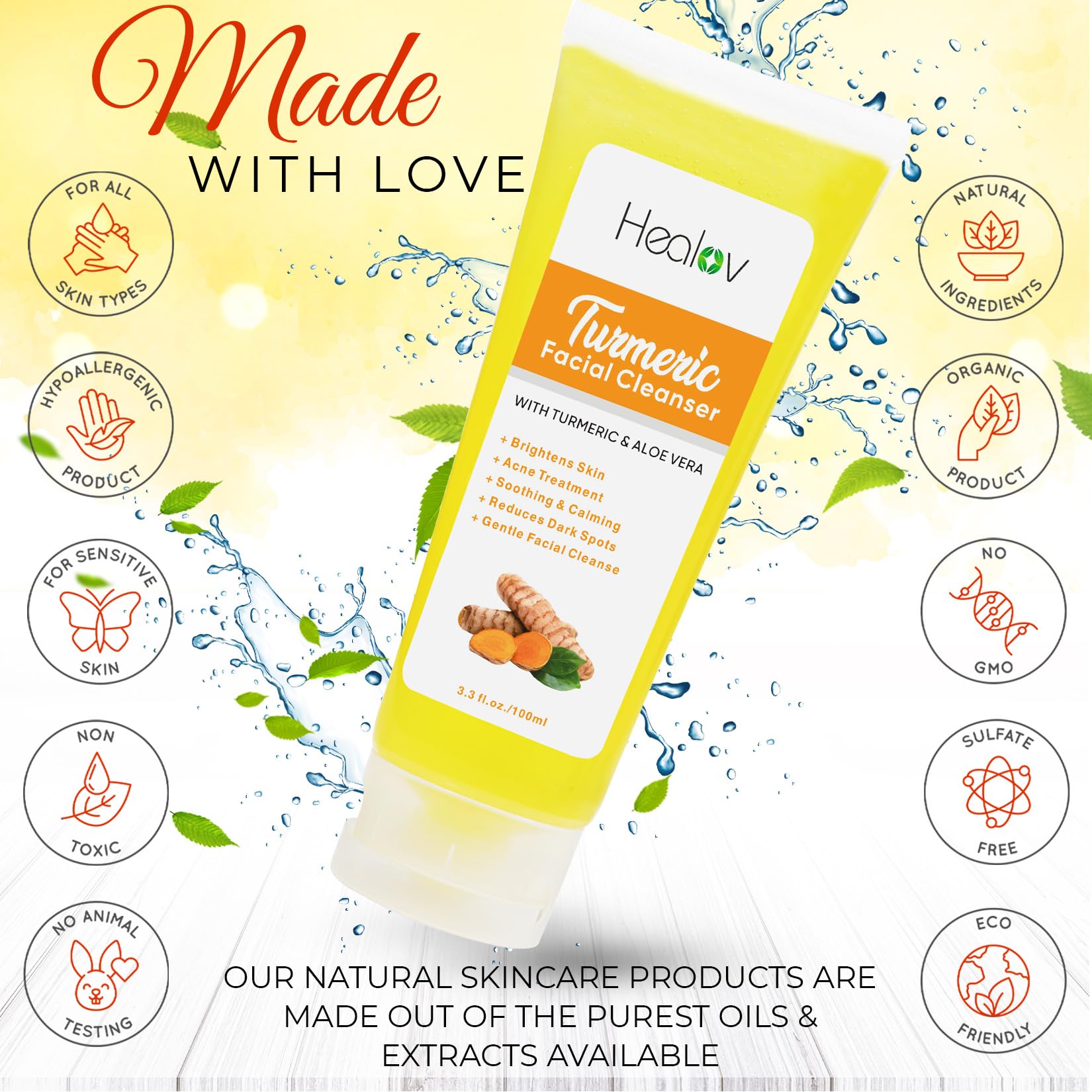 Herblov bottle surrounded by turmeric and botanical extracts
