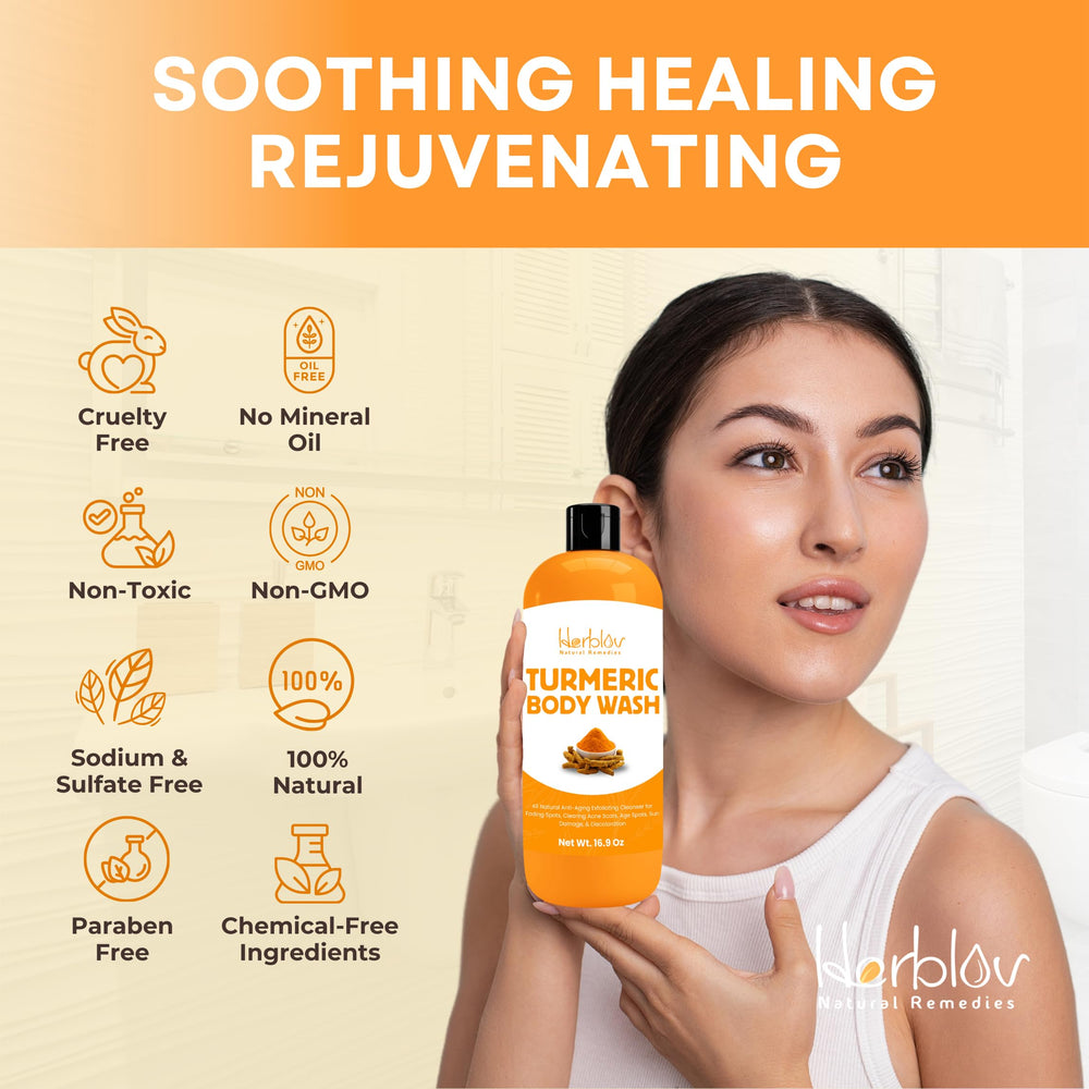 Herblov turmeric powder ingredient shot emphasizing natural brightening