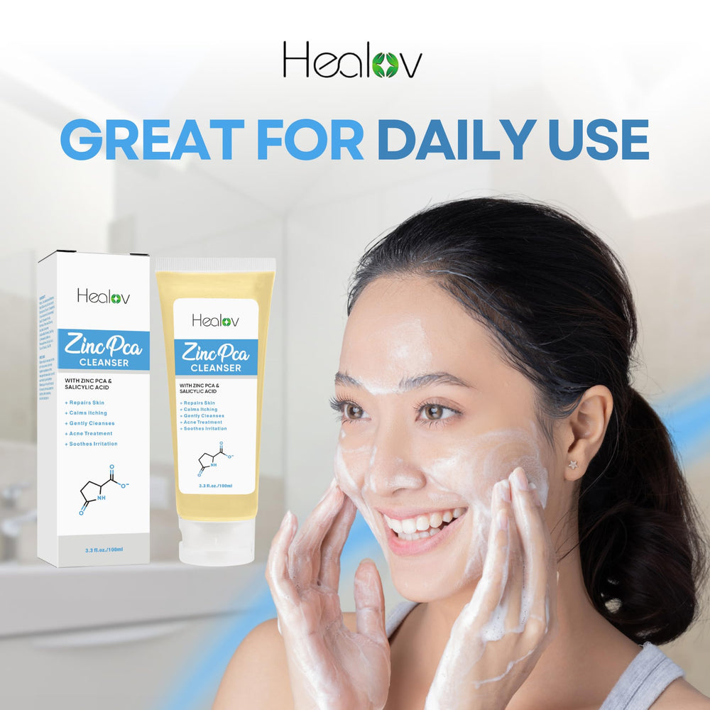 Herblov zinc face wash bar in shower showing soothing use and refreshed skin