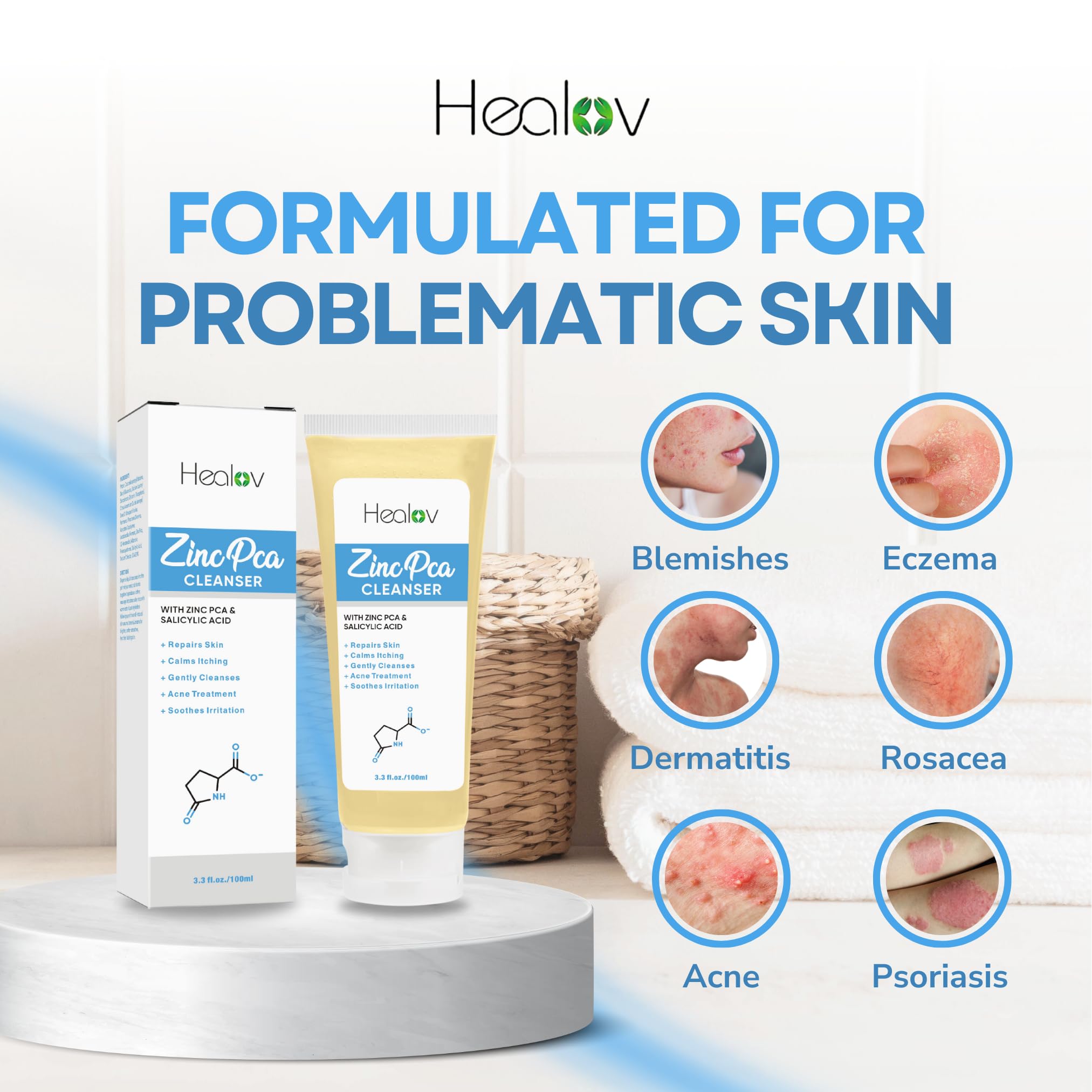Herblov zinc face wash label close-up showing key ingredients and clarity benefit