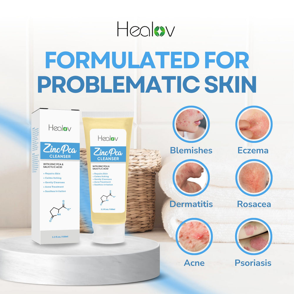 Herblov zinc face wash label close-up showing key ingredients and clarity benefit