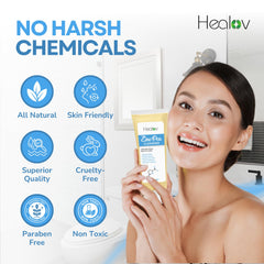 Herblov zinc face wash on bathroom shelf styled to suggest calming daily routine