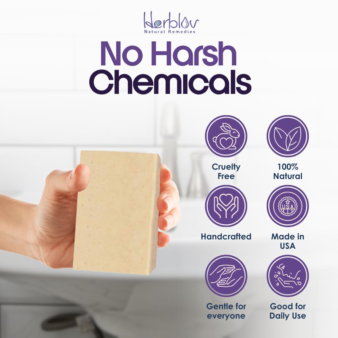 Model washing face with Herblov zinc soap bar demonstrating daily use