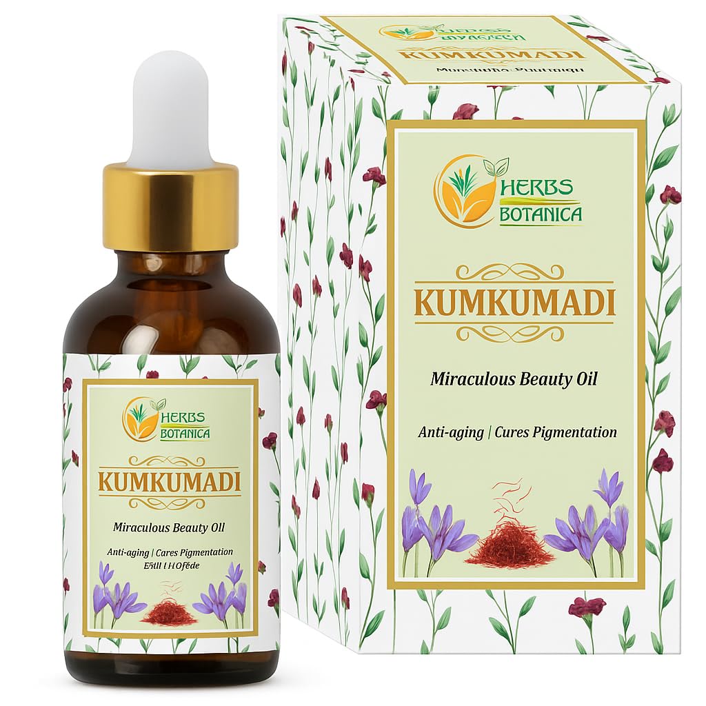 Herbs Botanica bottle front view showing saffron oil and radiant benefit